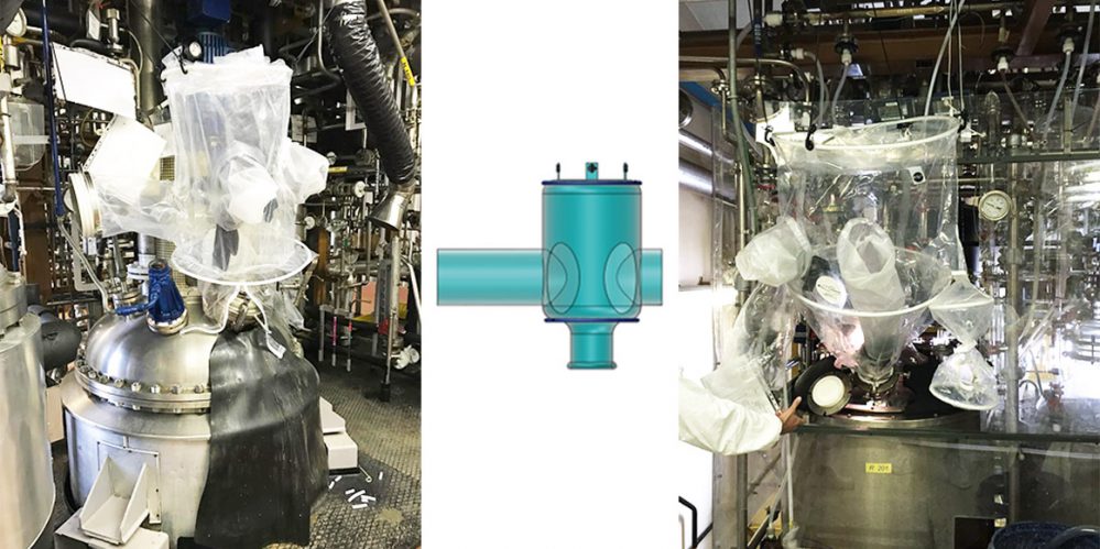 CSV Containment presents <br> Manway Reactor Charging Flexible Isolator