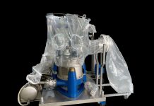 Centrifuge GMP temporary classified area. centrifuge glove bag