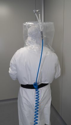 Contamination control wearable device rear