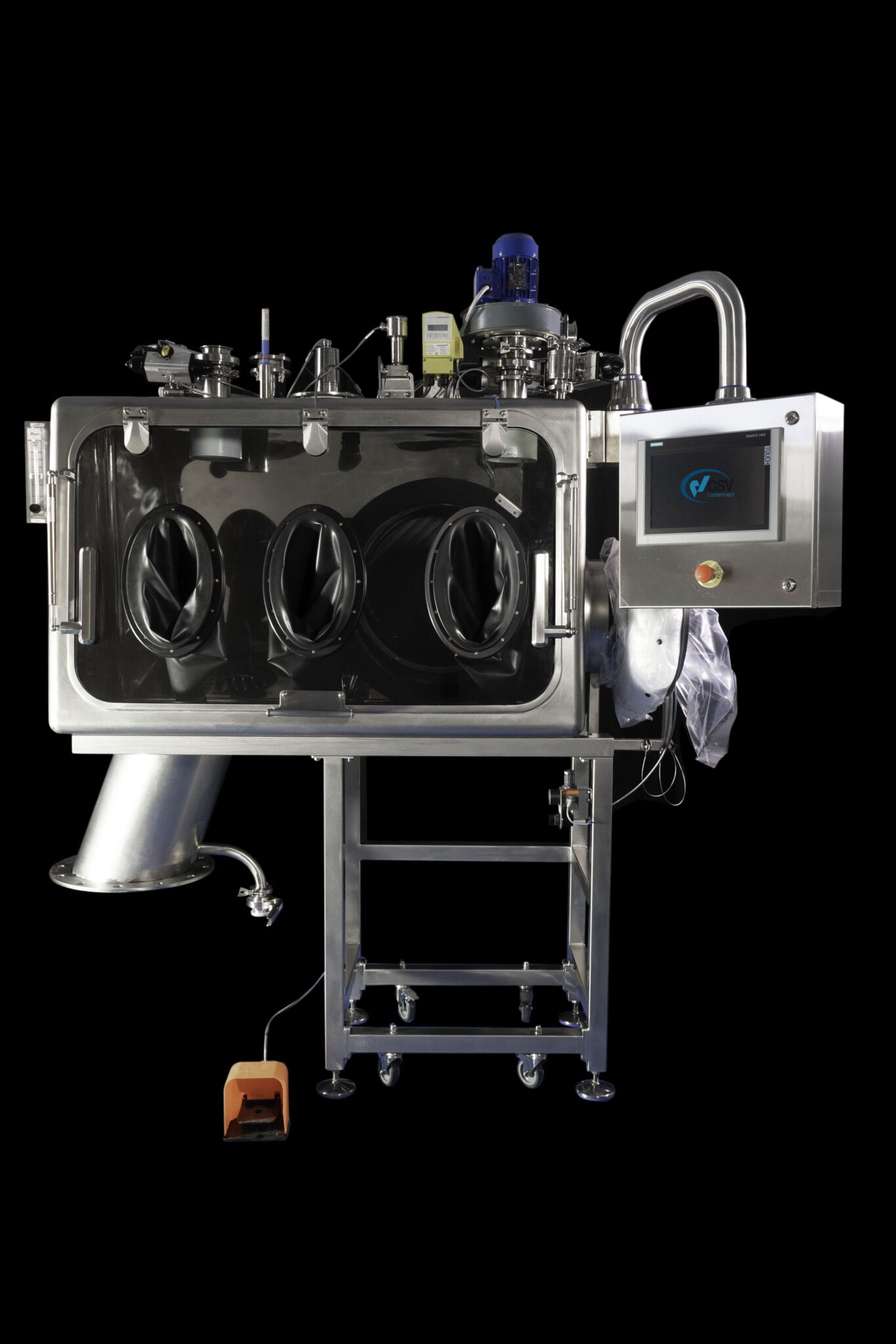 Powder Rework Container Glove Box for Powder Loading in Pharmaceutical Reactors.